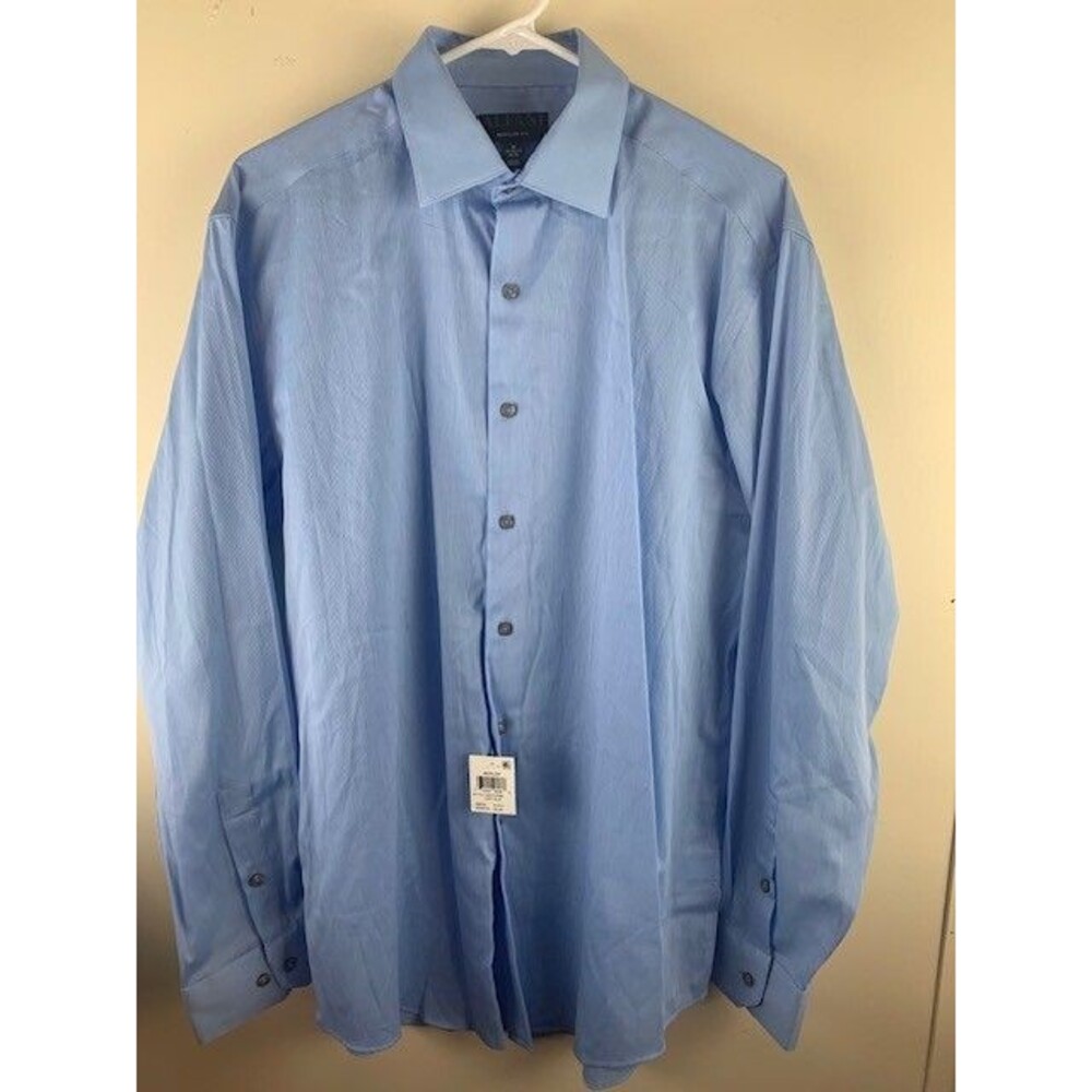 Alfani Size M 15 15.5 34/35 Mens Blue Shirt Long Sleeve Button Front